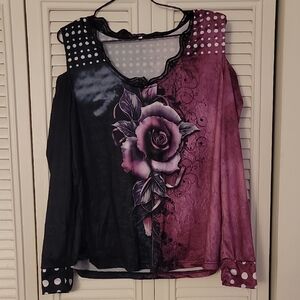SHEIN Black and Pink Floral Blouse